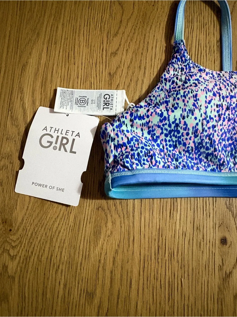 Athleta Girls' Blue Multicolor Speckled Crop Swim Top